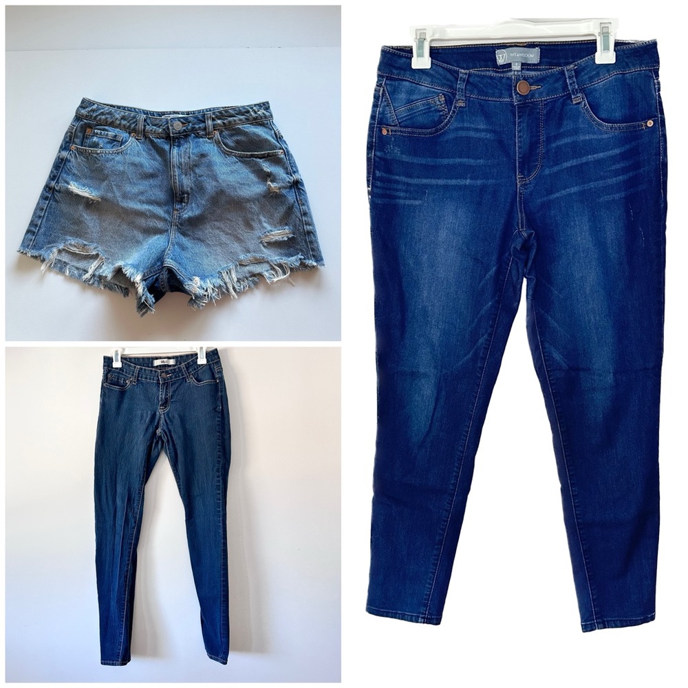 Lot of 3 Pairs Denim Wit & Wisdom 8 Straight Klique Skinny 9 Garage Shorts 10